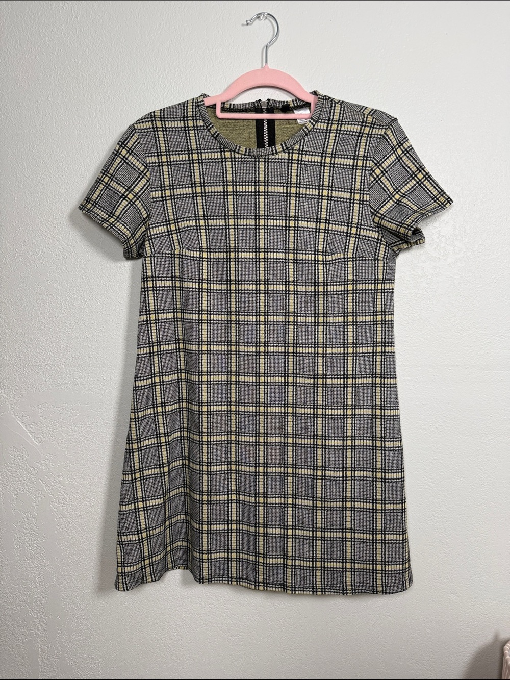 Divided Plaid Mini Dress in Black, Cream & Yellow